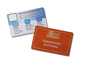 Uv Testkarte Mit Vollflächiger Logoseite Und Claim Garantiert Achtsam Uv Testkarte Mit Vollflächiger Logoseite Und Claim Garantiert Achtsam